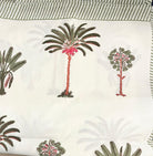 Classic green palm block-print cotton tablecloth