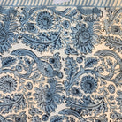 Blue and white pheasant block-print cotton tablecloth