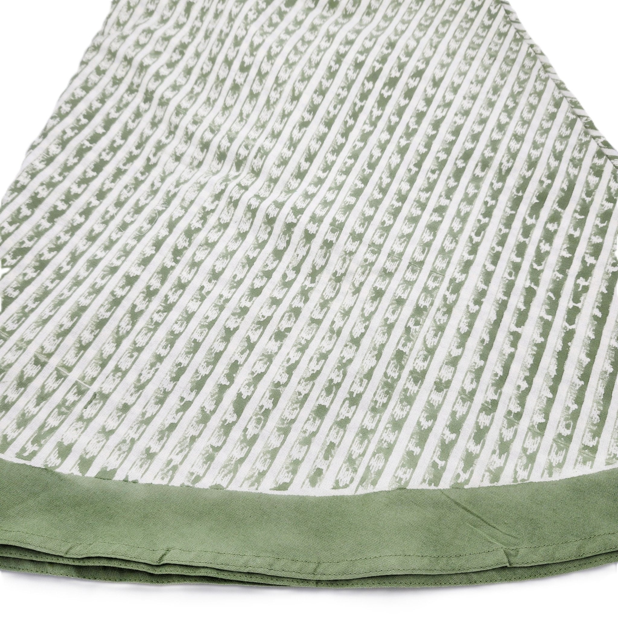 Round striped block-print cotton tablecloth, 225 cm diameter