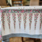 Silver Flower block-print cotton tablecloth with an elegant border