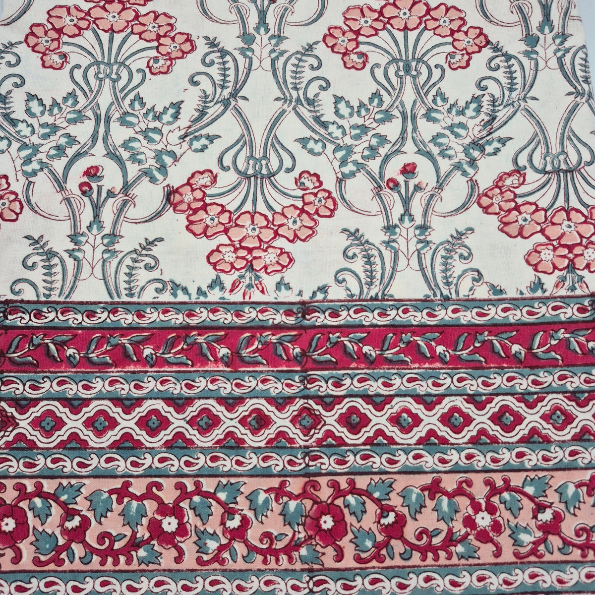 Alternative view of the cream Srinagar block print tablecloth, made from cotton for a soft handle and a beautiful drape