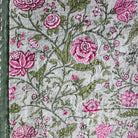 Kantha green floral block-print tablecloth, 4.5 m long