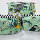 Green safari block-print cosmetic bag