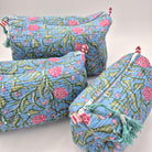Blue carnation block-print wash bag