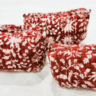 Festive red block-print cotton wash bag