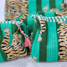 Emerald tiger block-print cosmetic bag
