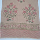 Taupe floral block print scarf in 100% wool, soft and light at 44 by 84 cm, hand wash or dry clean only