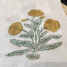 Wool scarf block printed with a yellow poppy pattern, 44 by 84 cm, light enough for air conditioning