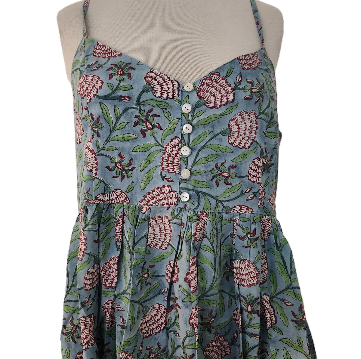 Hattie block print sundress in soft cotton cambric, extra small, with an elasticated panel at the back