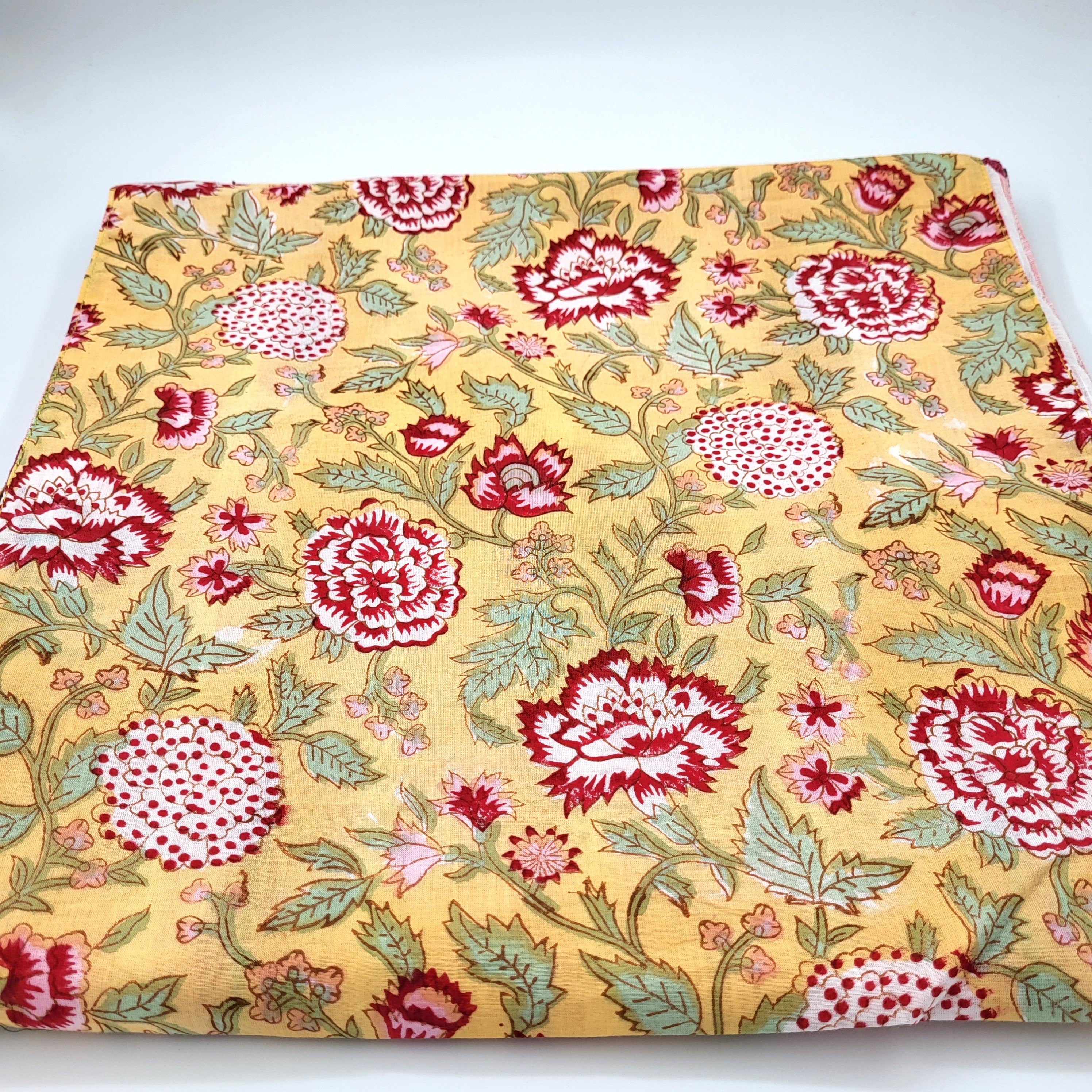 Summertime Yellow block-print runner, yellow floral side