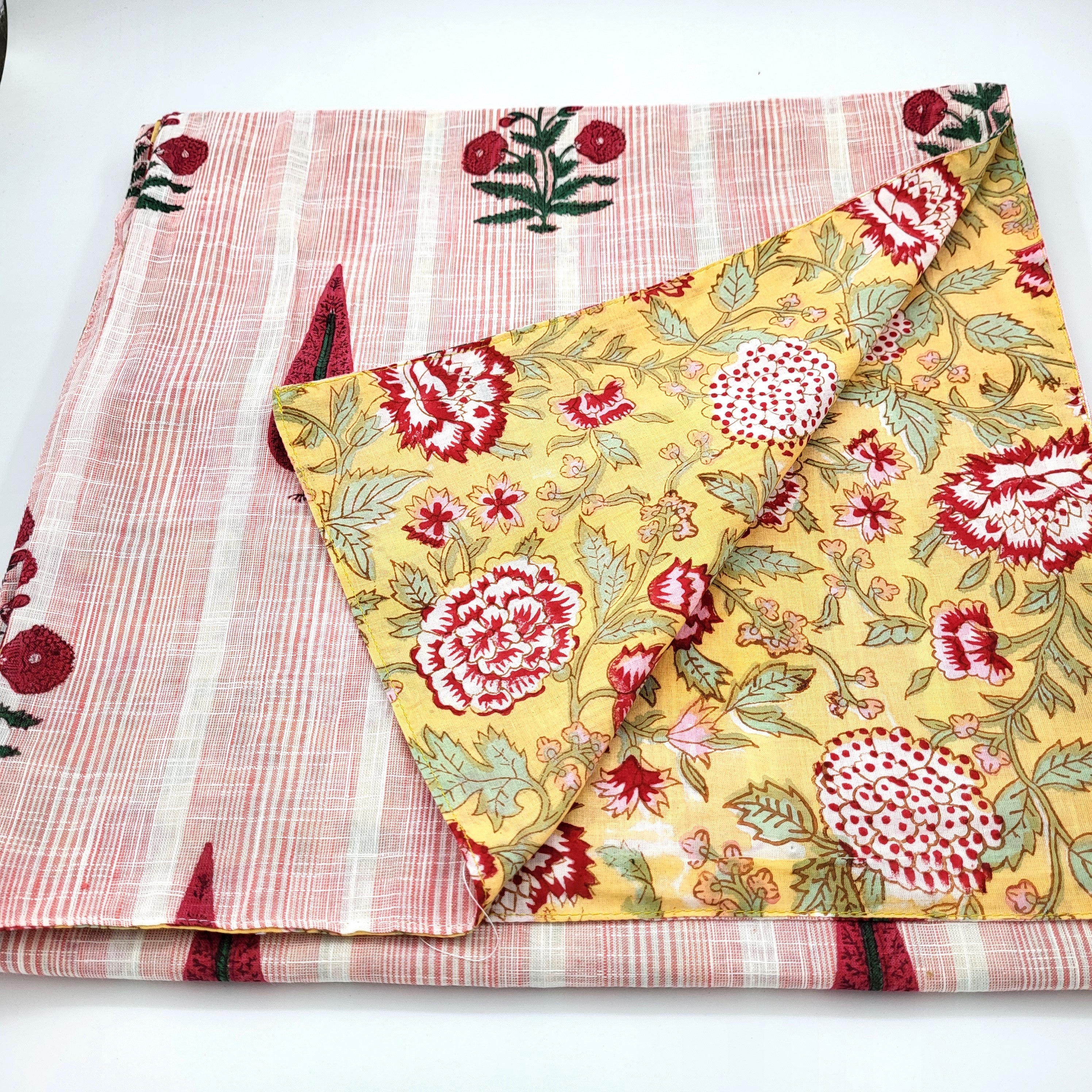 Reversible Summertime Yellow block-print table runner