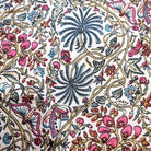 Rainforest block-print cotton table runner with palms, butterflies and flowers