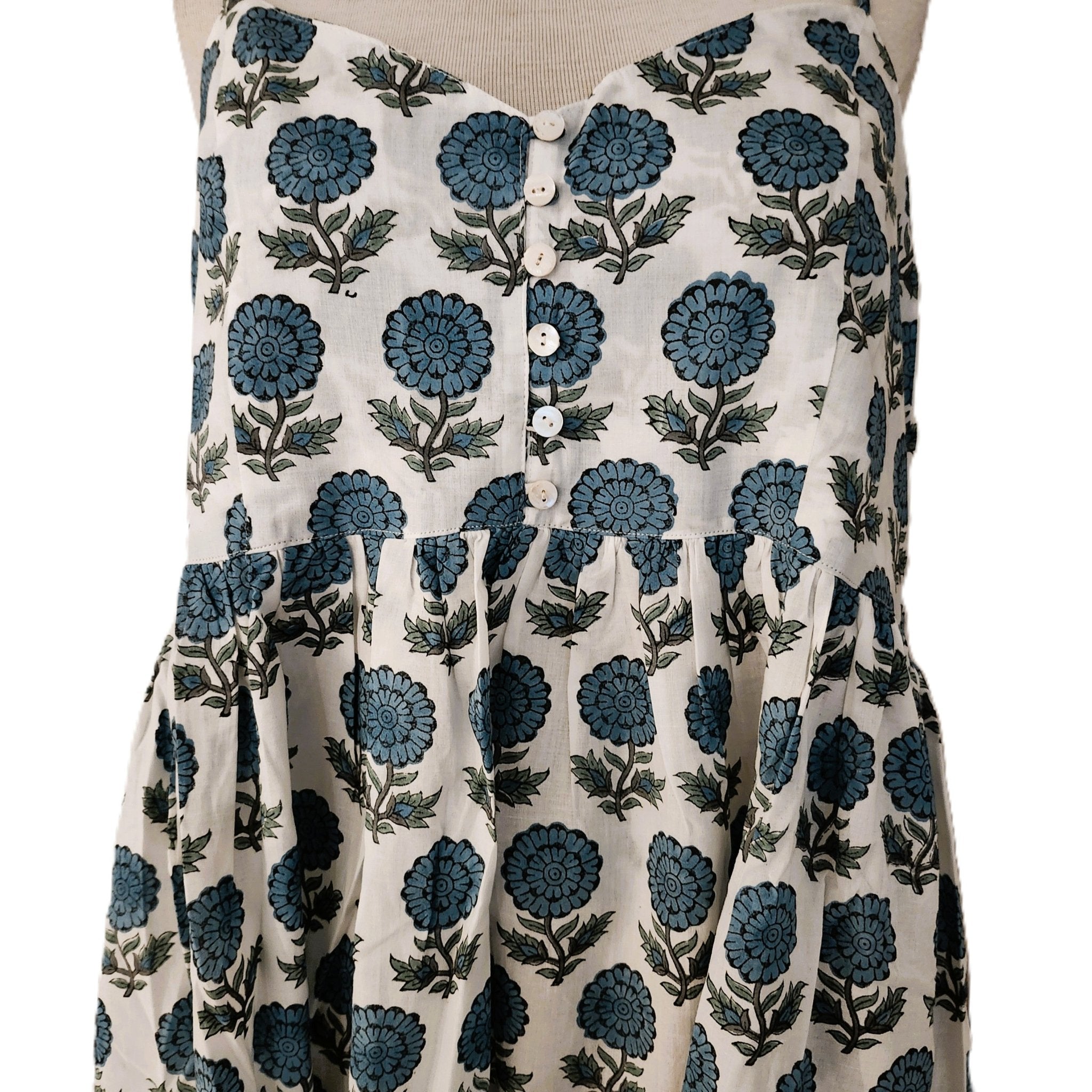 Block-print cotton sundress, Stephanie design, with adjustable straps