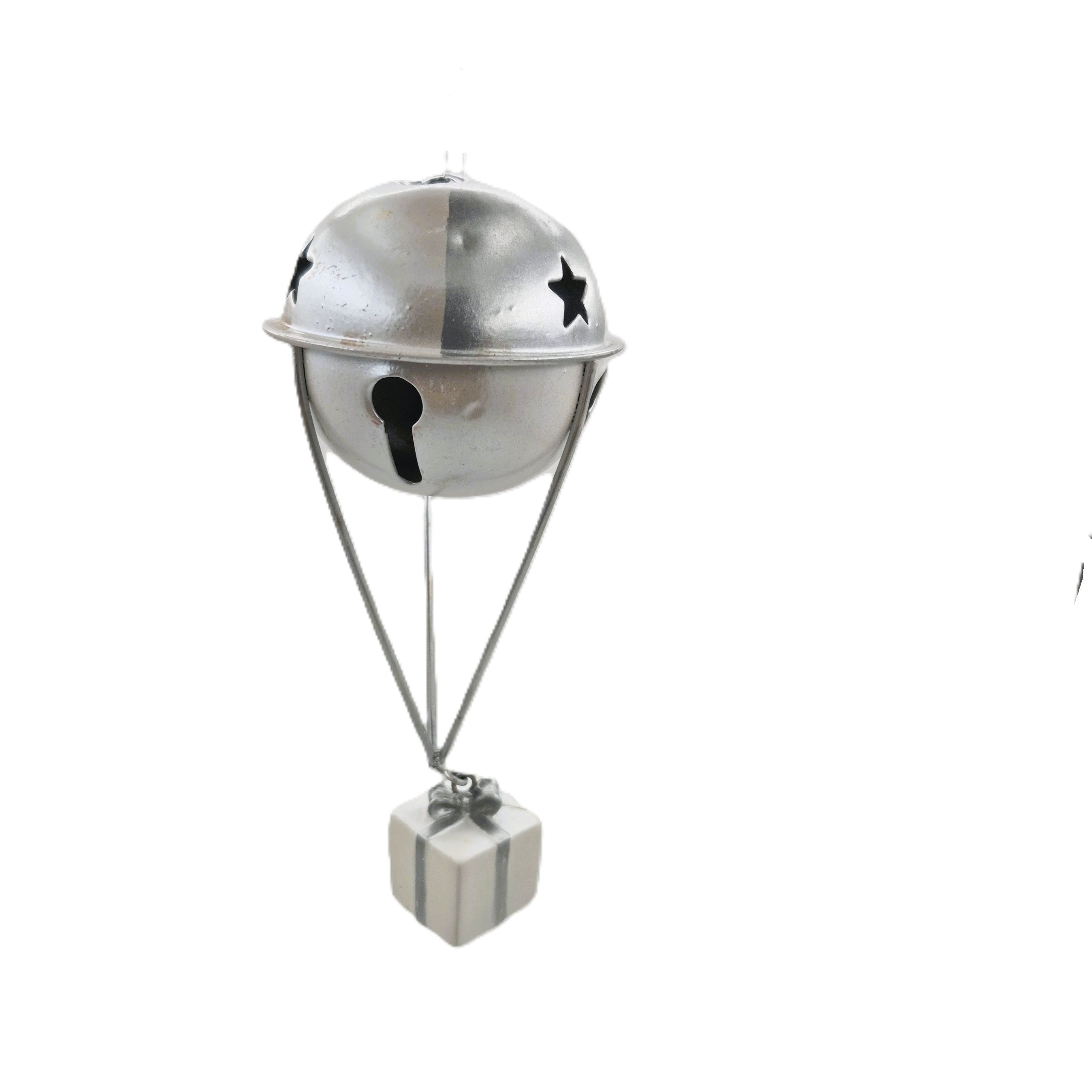 White and silver balloon parcel hanging decoration, 6 x 15.5 cm