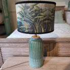 Annam ceramic table lamp in jade green glaze with a jute cord and brass fittings