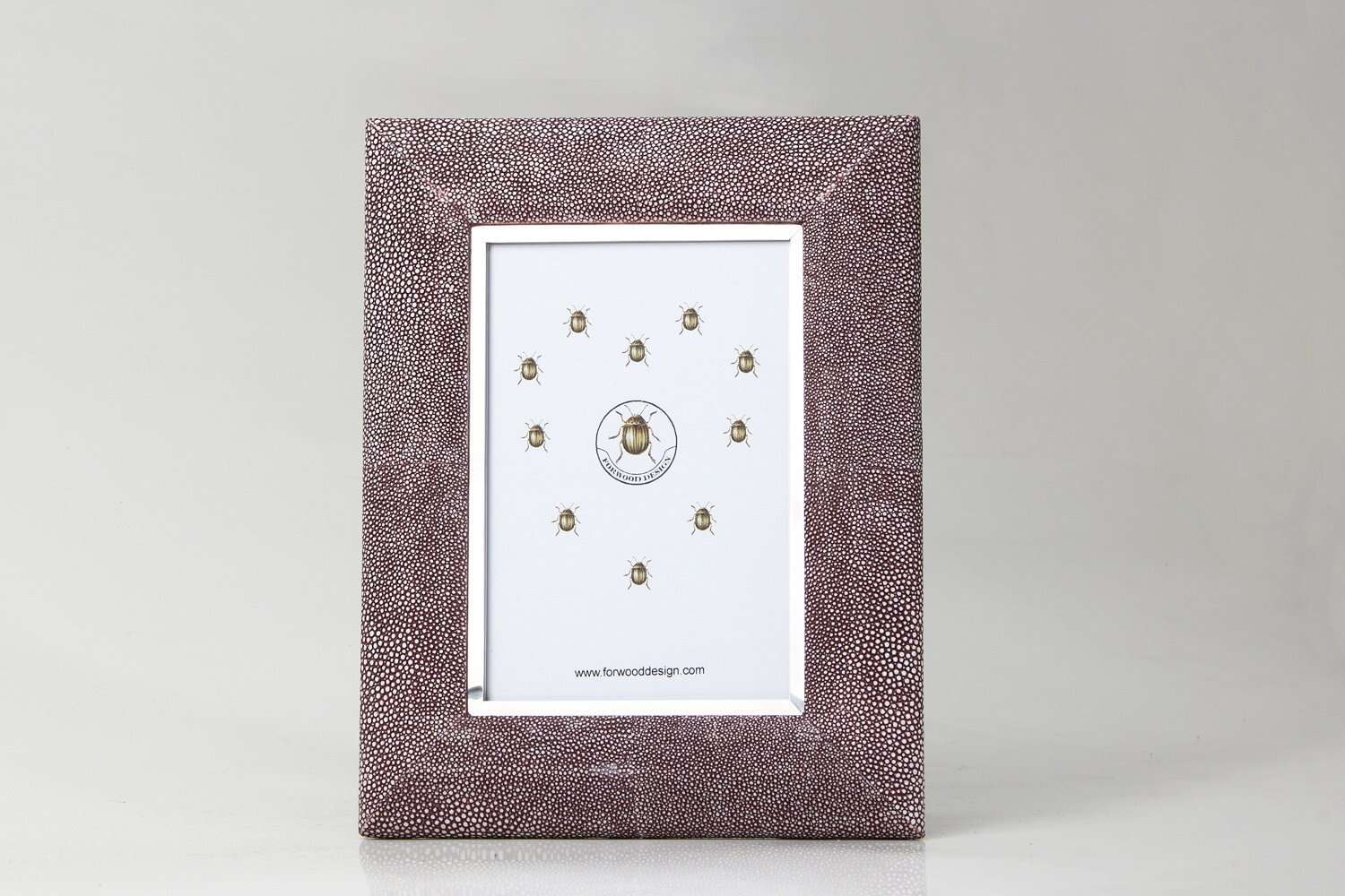 Mulberry faux shagreen Bella photo frame by Forwood Design, polished walnut back