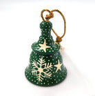 Snowflake tiny bell in green, hand-painted papier mache with brass bell
