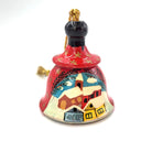 Winter Houses tiny bell with village scene, hand-painted papier mache with brass bell