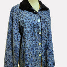 Bisou lightweight jacket in striped indigo blue cotton with a velvet collar