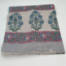 Block-print wool shawl with a blue flower motif, 72 x 200 cm