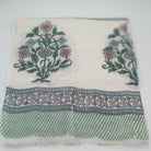 Block-print wool shawl with a pink carnation motif