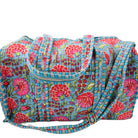 Quilted block-print weekend bag in pink flowers