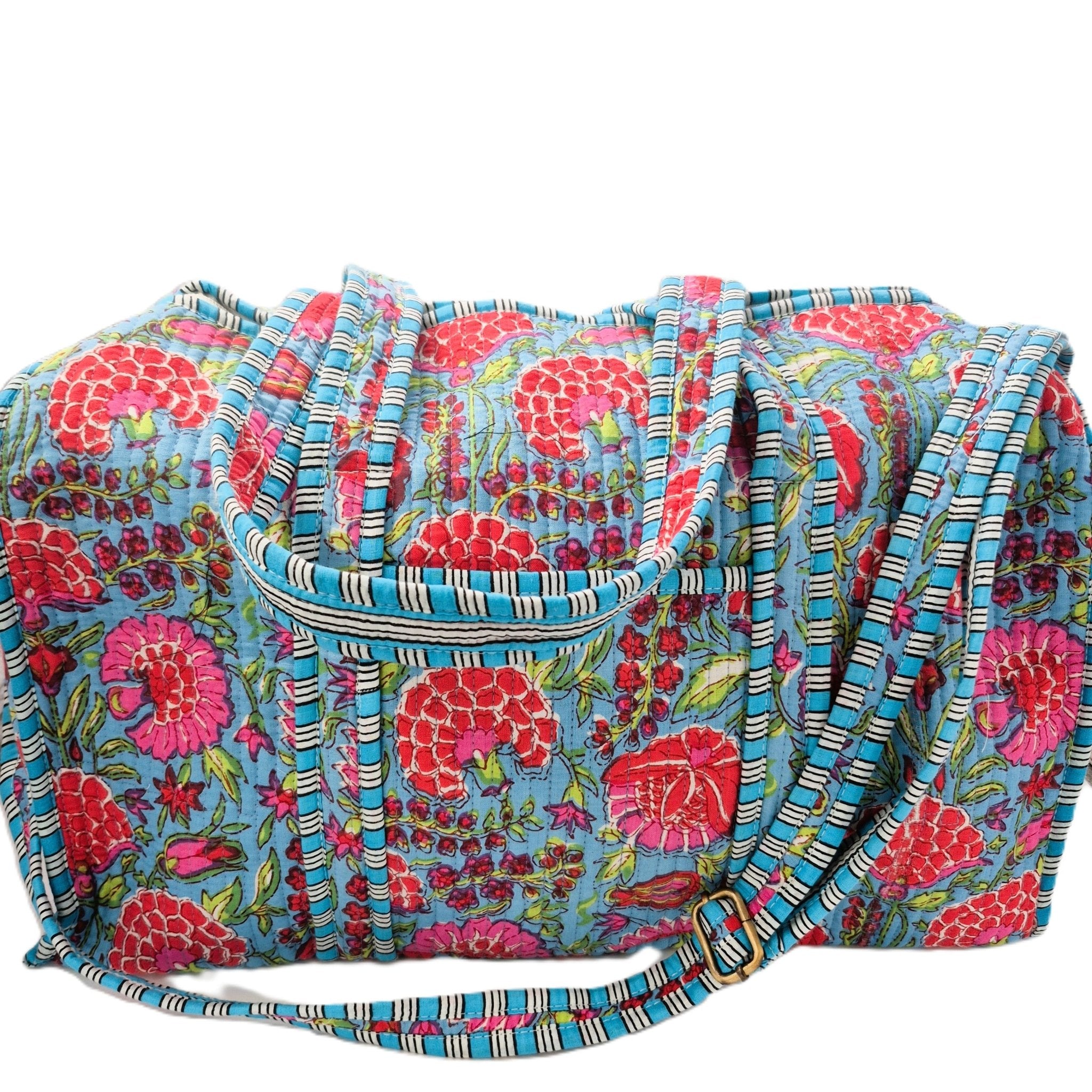 Quilted block-print weekend bag in pink flowers