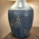 Handmade blue terracotta table lamp with a shade