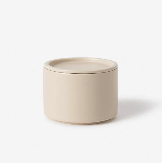 Bower ceramic canister in oat with a matte finish, made in Portugal