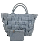 Braided strap shopper in denim cotton with side compartments, zip middle section and key holder
