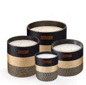 Sabra Nelia Orange Blossom candles in black and gold cactus silk, two sizes