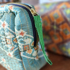 Upcycled silk sari cosmetic bag, silk lining detail