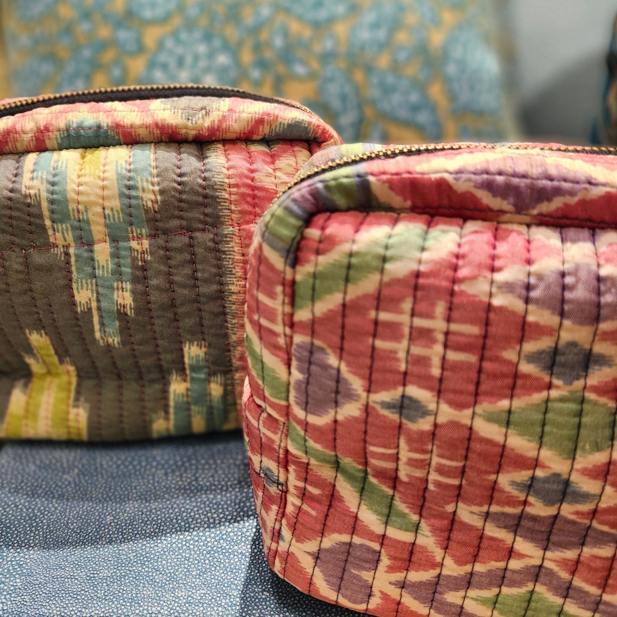 Vintage silk sari cosmetic bag, colourful design