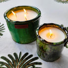 Tamegroute Mint and Tea candle, handcrafted green pottery, styled view