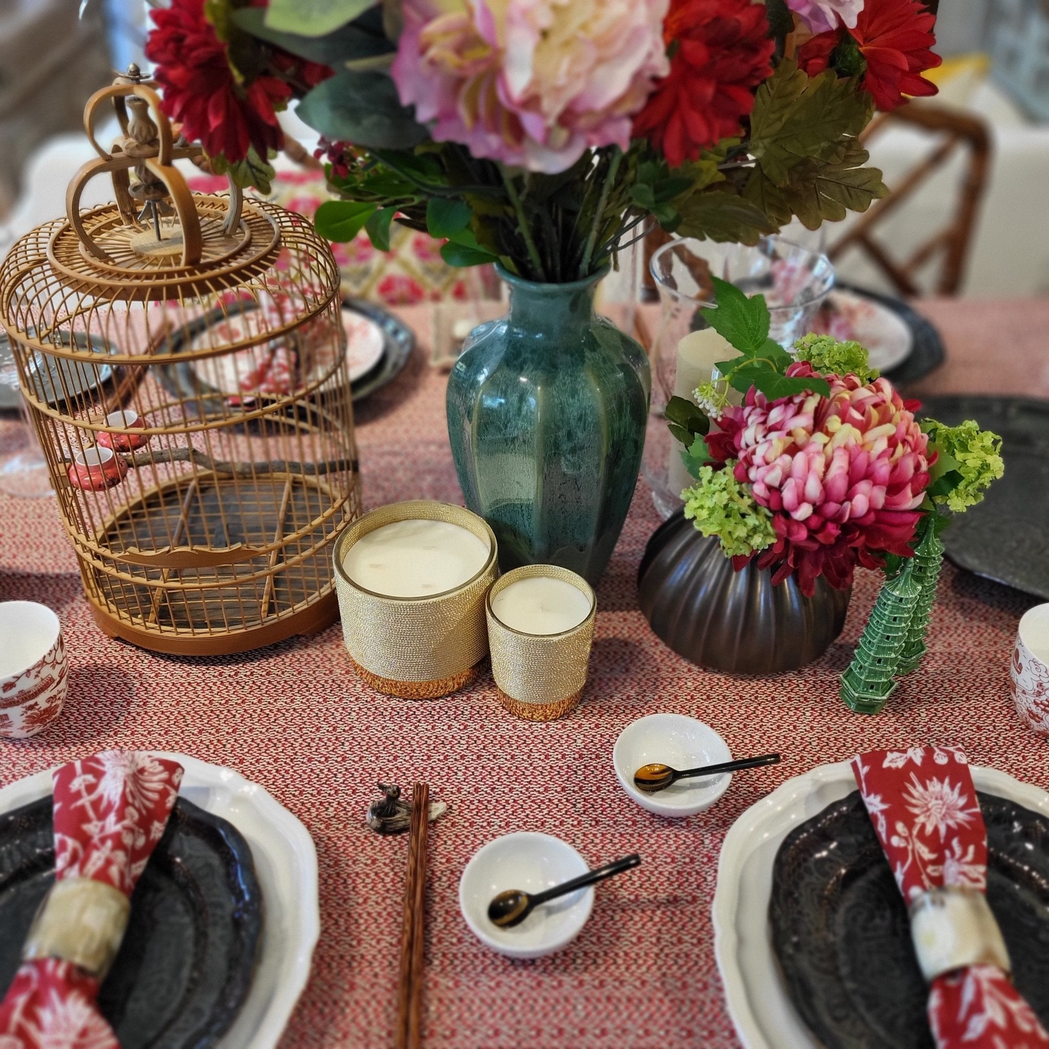 Octavia glazed ceramic vase styled on a decorated table setting