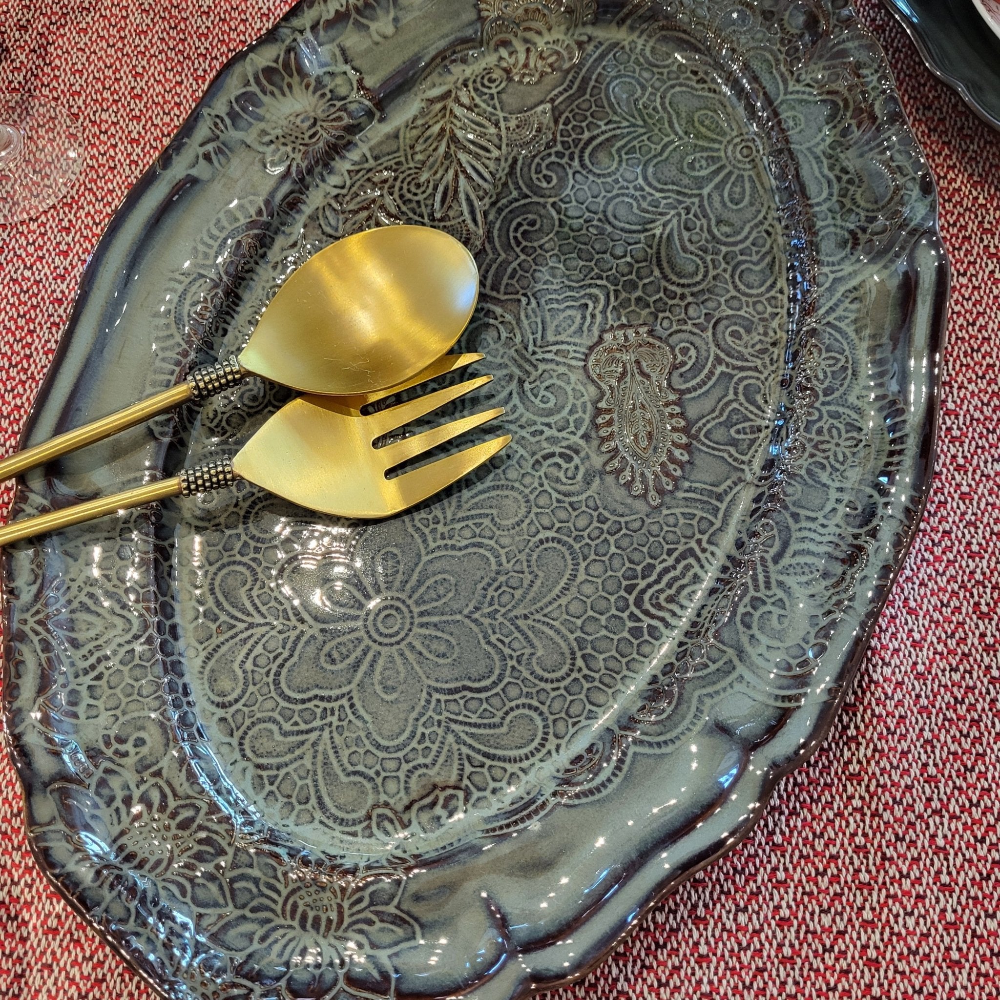 Fig oval ceramic serving platter, white stoneware, styled