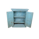 Vintage turquoise teak cabinet, detailed door woodwork