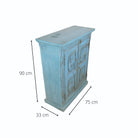 Turquoise teak cabinet, two interior shelves, detail