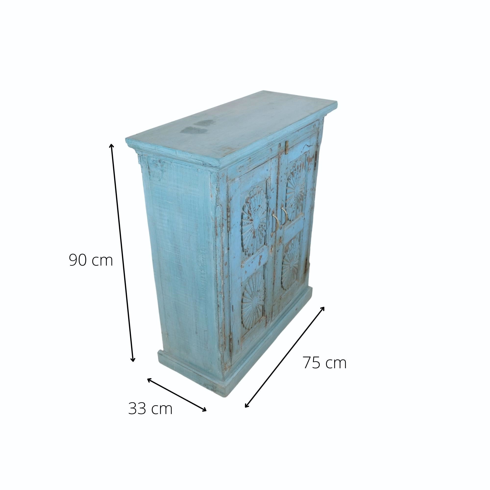 Turquoise teak cabinet, two interior shelves, detail