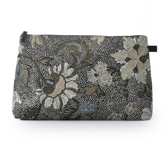 Black Flower Linen cosmetic bag, large