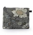 Black Flower Linen cosmetic bag, medium