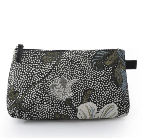 Flower Linen cosmetic bag in black, small