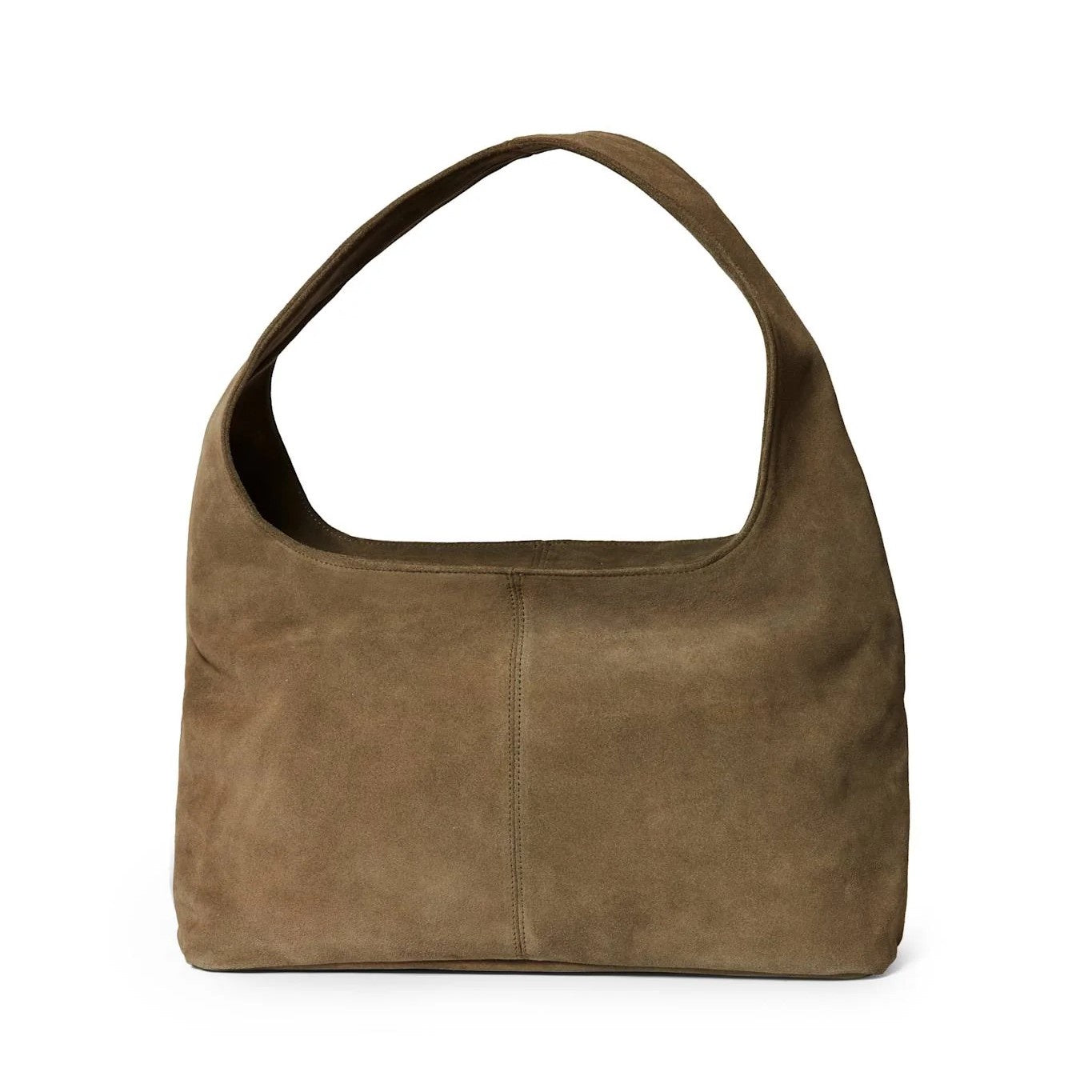 Ceannis taupe suede shoulder bag with wide strap and zip closure