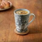 Tall carbon ceramic coffee mug with a wooden lid coaster, 350 ml