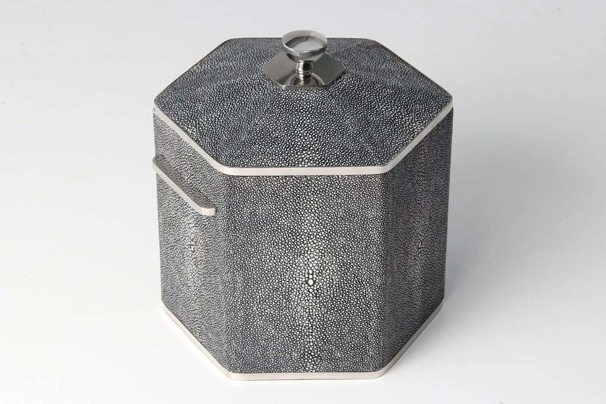 Charcoal faux shagreen Otis ice bucket by Forwood Design, 18 x 20 x 21 cm, stainless steel interior