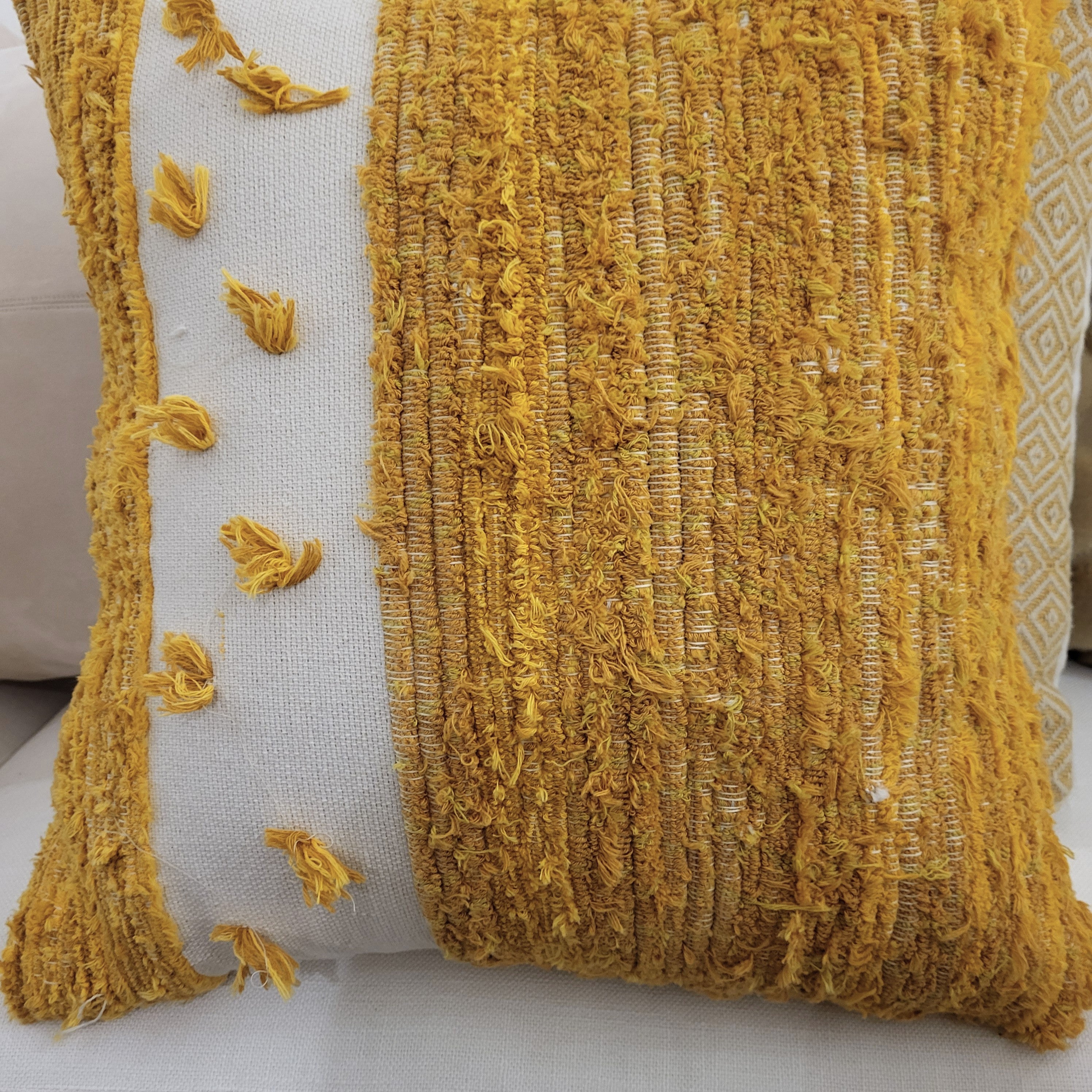 Handmade Bohemia cushion in sunny yellow by Chicoracao, cotton, 45 x 45 cm
