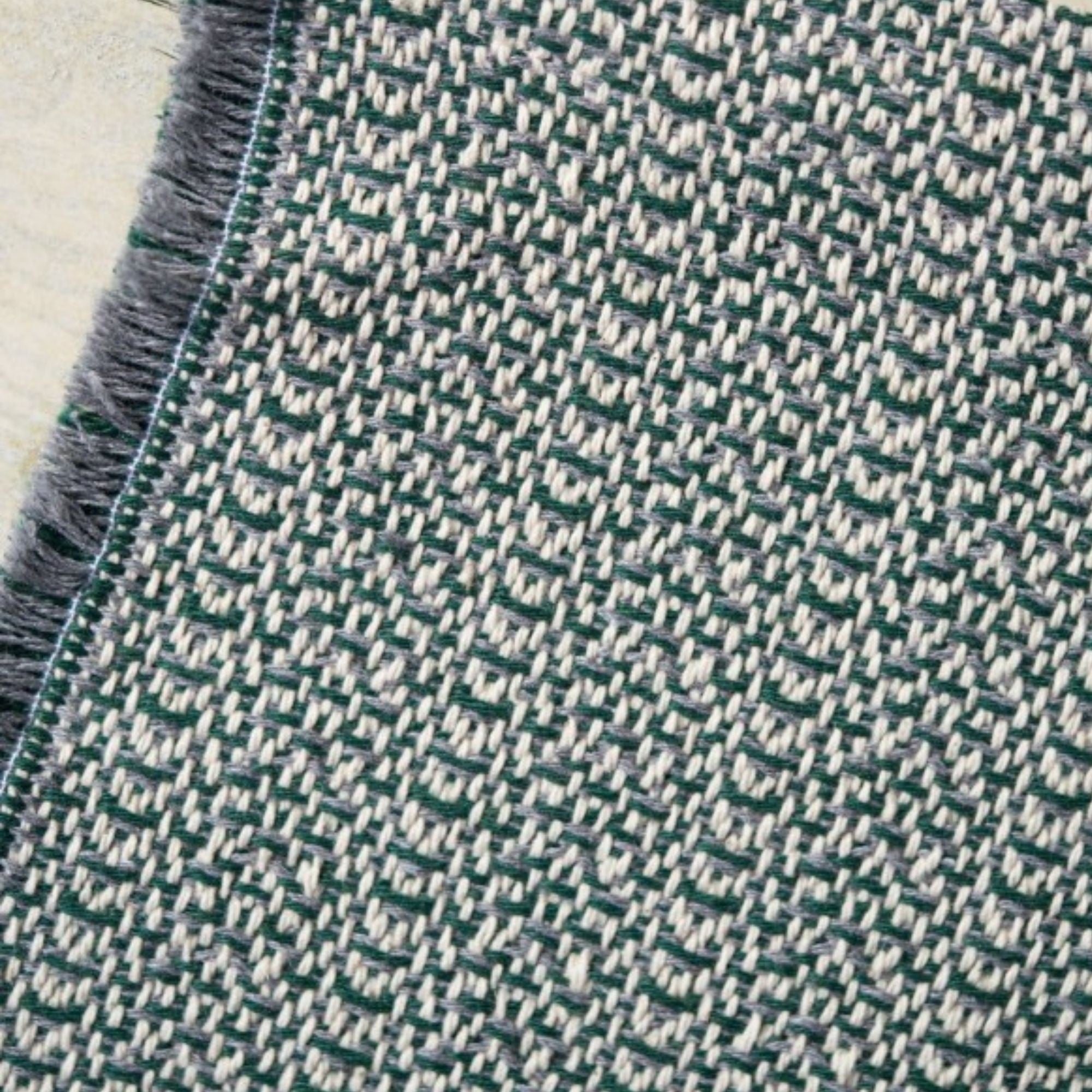 Recycled cotton placemat in cloud green and mid-grey, 52 x 34 cm