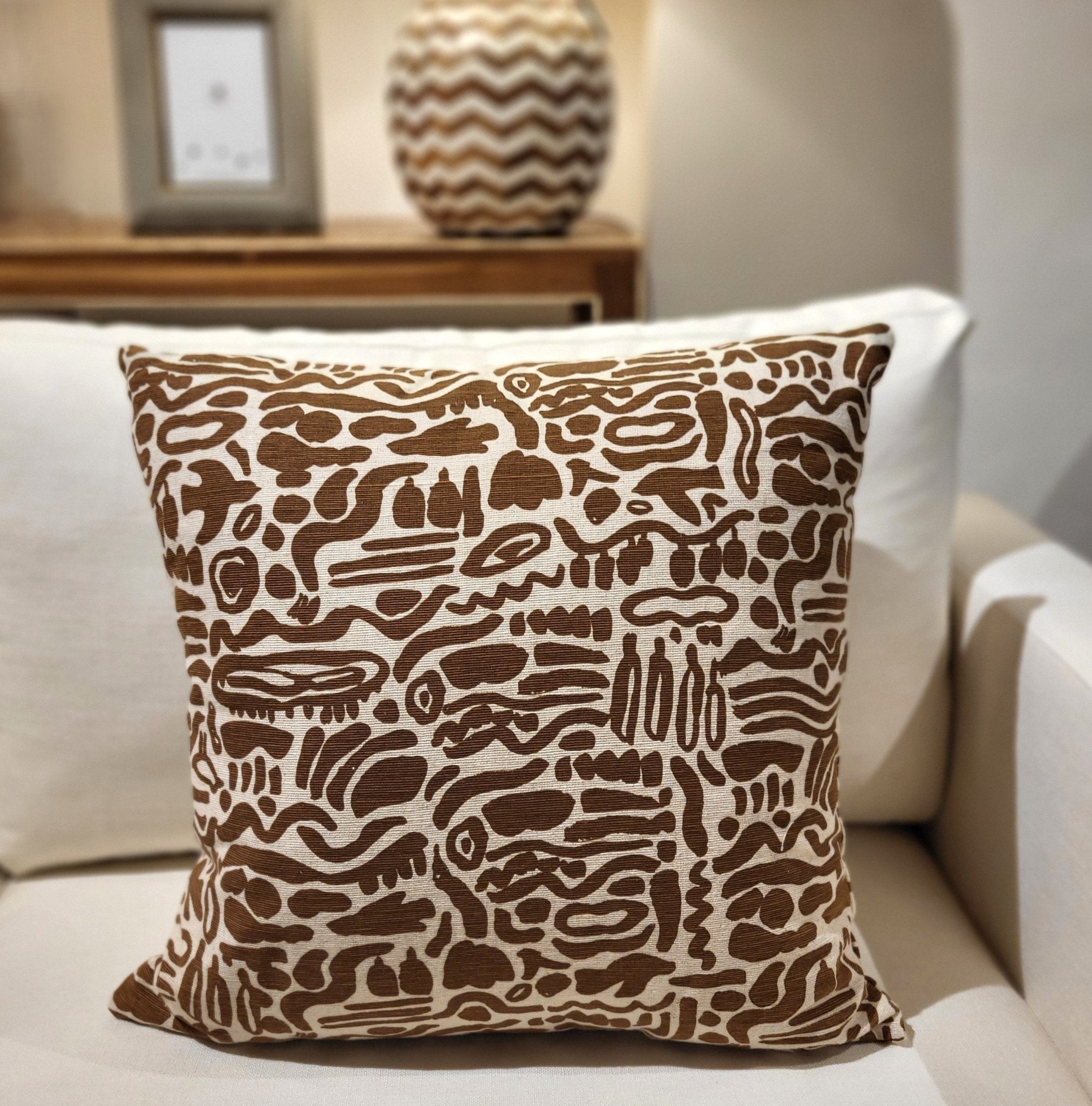 Nomad bronze patterned cushion cover, cotton and linen, 55 x 55 cm