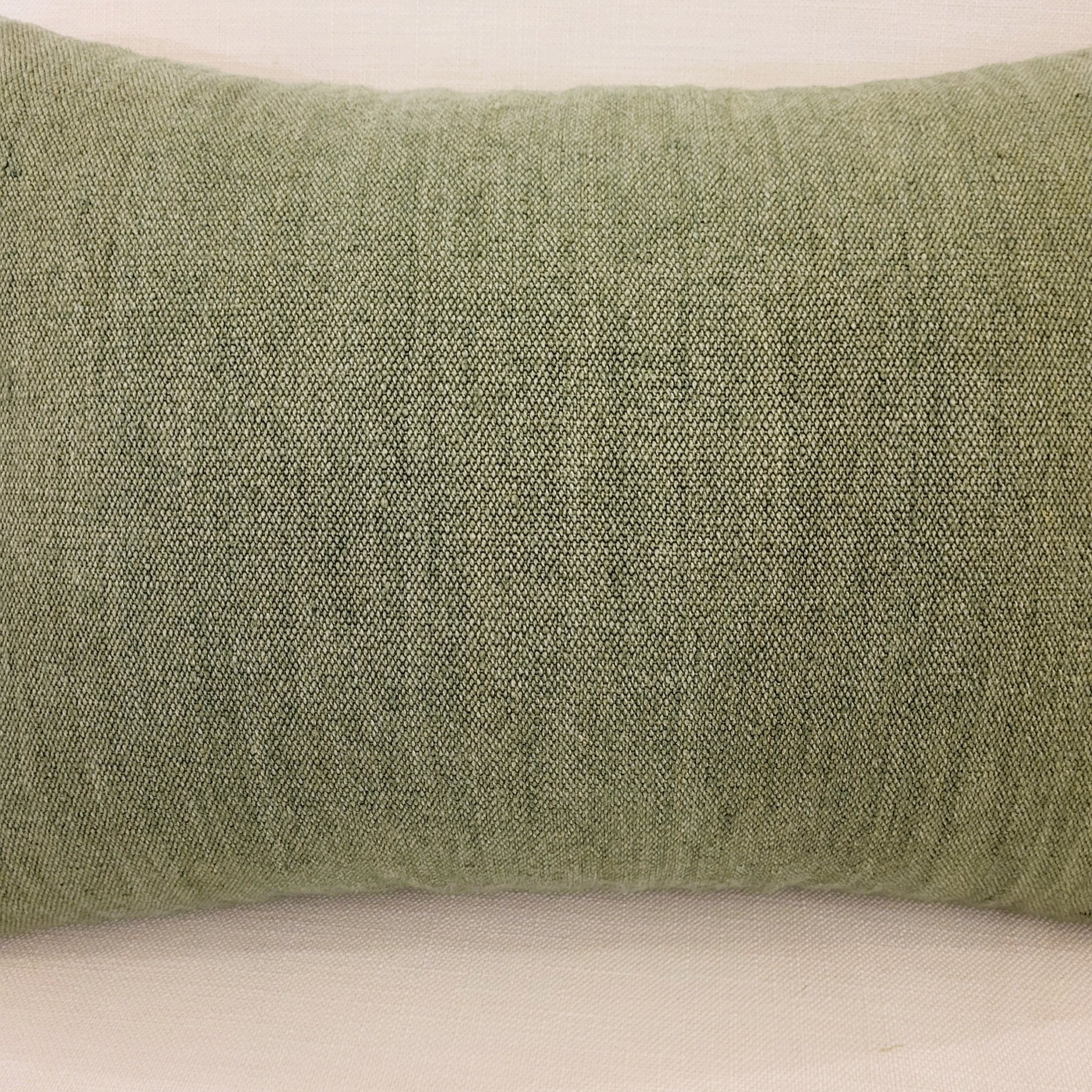 Linen and jute pea green cushion cover, detail, India