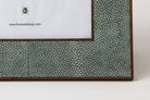 Lincoln green faux shagreen photo frame by Forwood Design, styled in a home setting